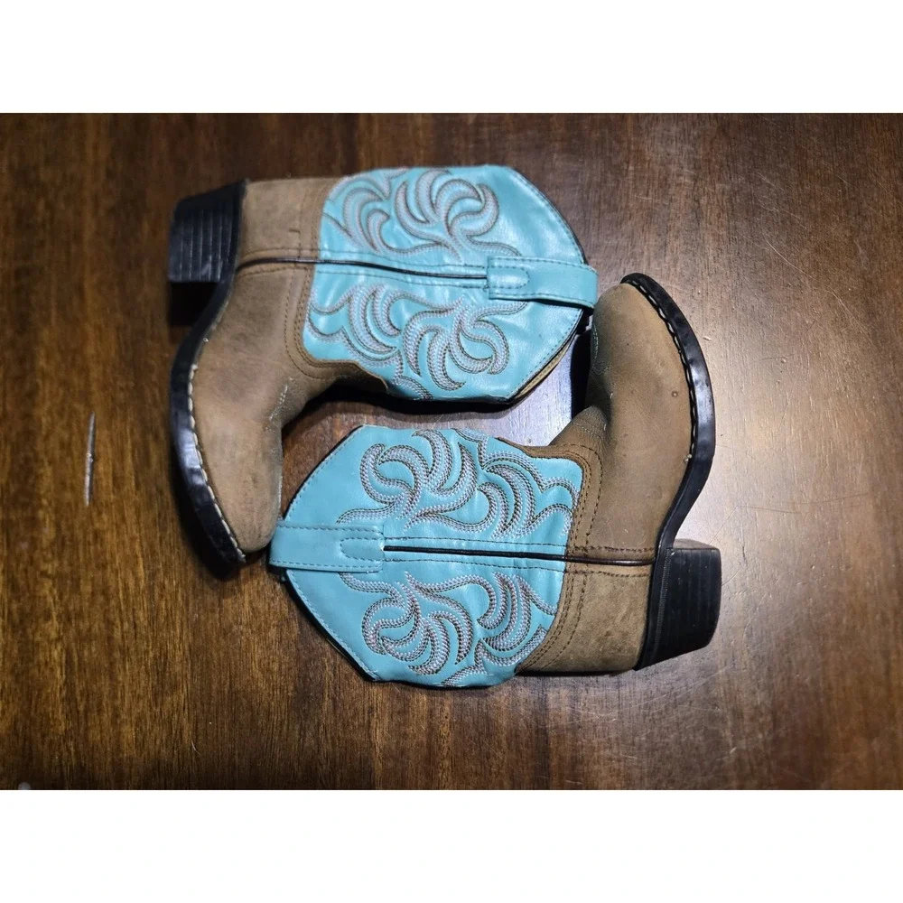 Shyanne Kids Western Cowboy Cowgirl Boots Size 9D Turquoise Brown Faux Leather